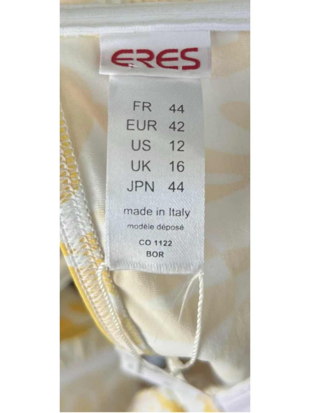 Eres Octopus Cora Strapless Bandeau Bikini Top Yellow White Print FR 44 US 12